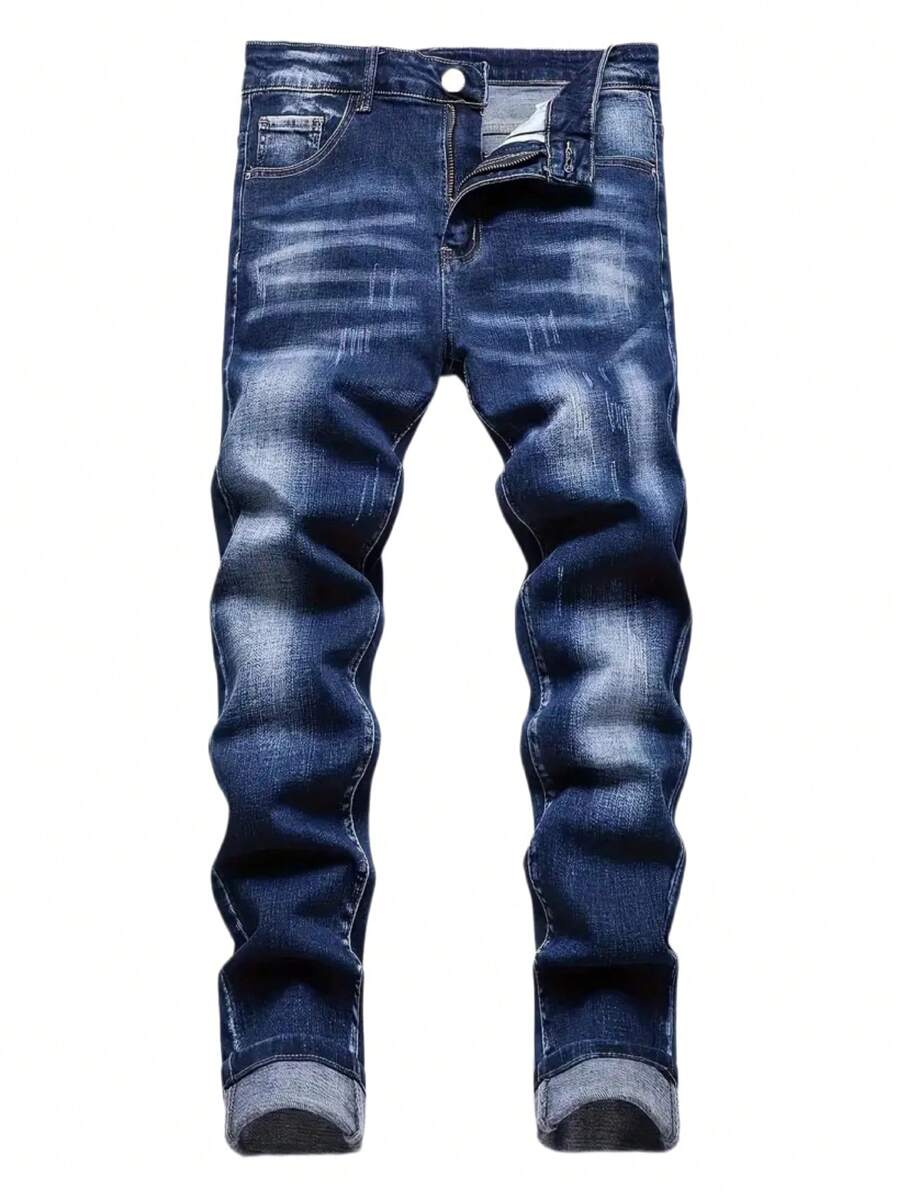 Tween Boy's Classic Fashionable Versatile Washed Denim Jeans With Pockets - Dark Wash - View 1