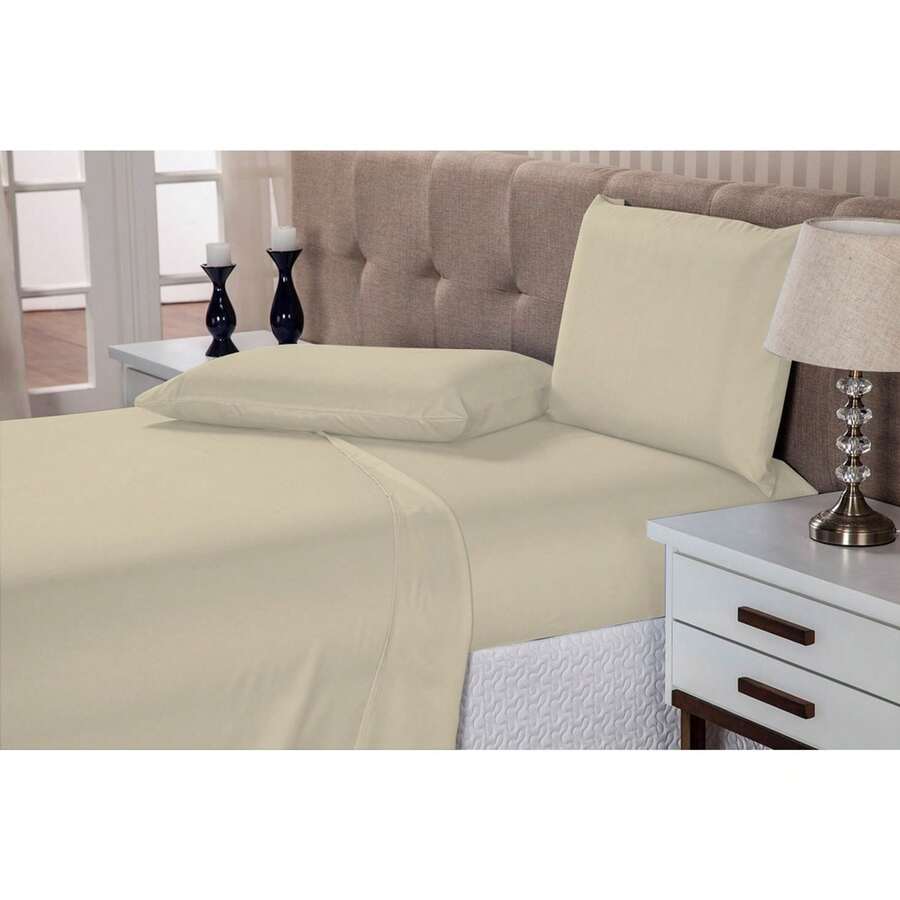 Double Sheet Set 4 Pieces With Elastic Comfort Great Quality Plain Colors 1.38 X 1.88 X 0.30 Top Sheet 2.00 X 2.20 2X Pillowcases - 米色121 - 查看 1