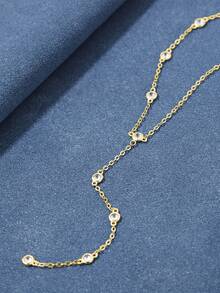 1 chiếc vòng cổ mặt dây chuyền hình chữ Y bằng bạc 925 Zirconia nhỏ thanh lịch - Vàng - Xem 2