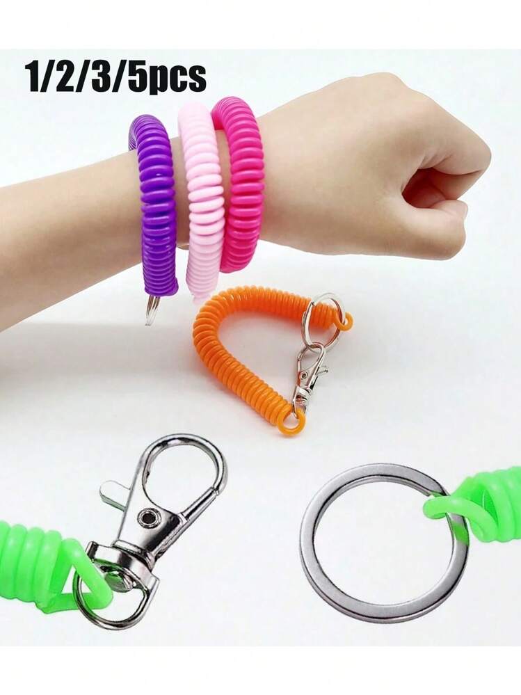 1 2 3 5pcs Multifunctional Elastic Retractable Keychain Wrist Spring Spiral Stretch Lanyard Key Chain Keyring Key Holder For Men And Women Back To School Supplies SHEIN UK