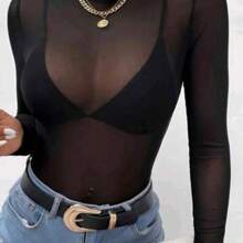 Tulle Fishnet Bodysuit - trắng - Xem 2