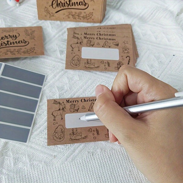 Set de tarjetas rascables navideñas con superficie brillante, diseño de Santa Claus y árbol de Navidad, vales de regalo creativos DIY para fiestas y eventos, 30 tarjetas impresas por ambos lados, incluye 30 pegatinas rascables, Navidad