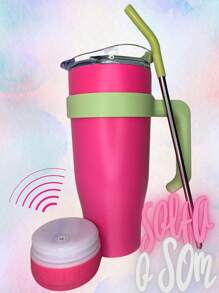 Stainless Steel Thermal Cup With Lid 1200M And Mini Speaker - Màu hồng với màu xanh lá cây - Xem 1