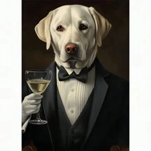 1 Stück Tierportrait Leinwandmalerei Hund als König verkleidet, lustige Poster und Drucke Wandkunst Bilder für Wohnzimmer Dekoration ohne Rahmen