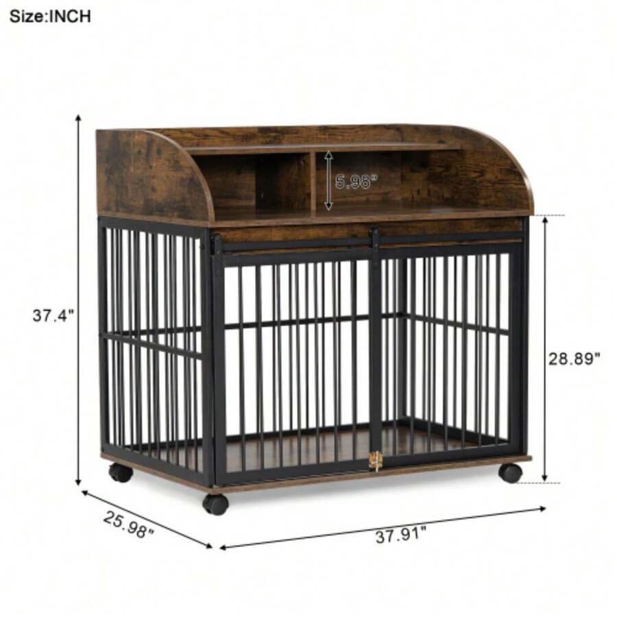 Dog Crate Furniturewith Lockable Wheels, Wooden Dog Crate Dog Kennel