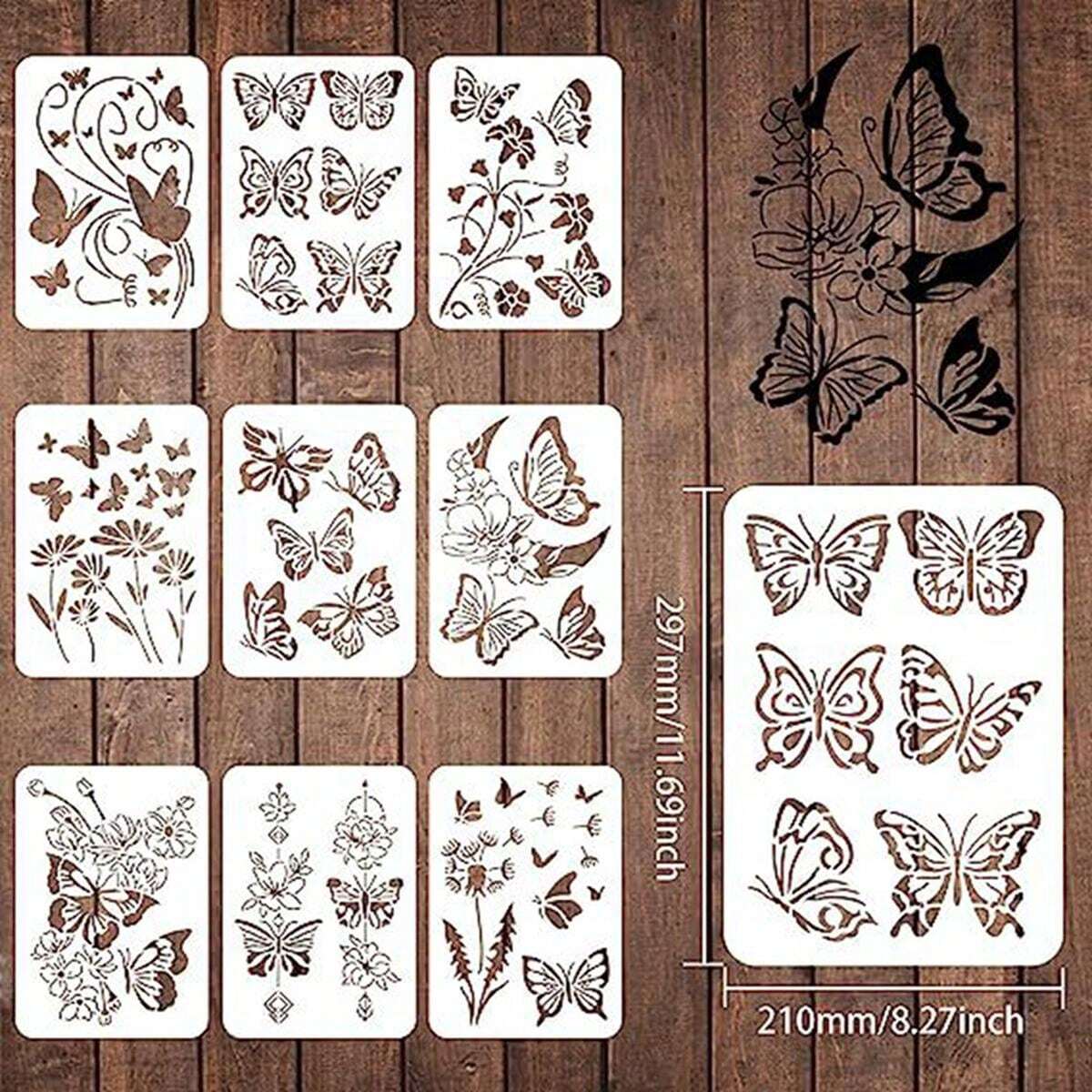 9Piece DIY HandPainted Butterfly Flower Painting Template, PET Hollow
