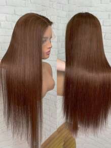 4# Chocolate Dark Brown Brazilian Lace Front Wig Silky Straight Remy Human Hair 13x4 Transparent Lace Frontal Wigs For Women 180% Density Pre Plucked Natural Hairline Tiny Invisible Knots