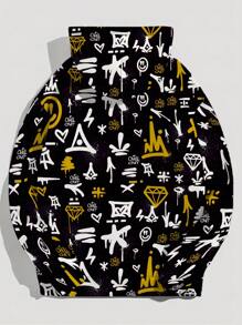 Men's Letter & Hacker Figure Printed Hooded Sweatshirt, For Fall, Long Sleeve Top - Multicolor - View 5