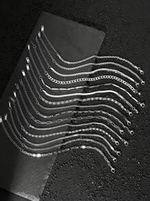 Bộ 15 chiếc vòng tay mỏng bằng thép không gỉ thời trang cá nhân hóa phong cách Unisex thích hợp để đeo hàng ngày làm quà tặng cho cặp đôi trang sức ngày lễ - Bạc - Xem 3