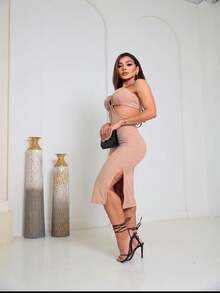 Long Dress With Slit - 米色 - 查看 2