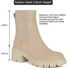 Athlefit Women's Chelsea Platform Ankle Boots Elastic Chic Comfort Chunky Heel Lug Sole Booties - 裸體 - 查看 2