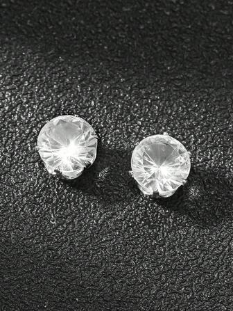 2pcs Fashion Personalized Street Style Silver Plated Transparent Cubic Zirconia Magnetic Clip-On Earrings For Men, Daily Wear And Suitable For All Occasions, Perfect Gift For Boyfriend, Husband, Father, Family And Friends