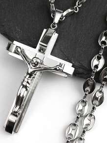 Jesus Cross Crucifix Pendant Necklace For Men Stainless Steel Gold Color Christian Coffee Bean Chain,Father's Day Gift, The Perfect Gift For Family And Friends