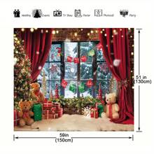 1pc, Kerst Fotografie Achtergrond Winter Kerst Raam Open Haard Decoratie Achtergrond Kerstfeest Banner Decoraties Foto Achtergronden Kerst Fotohokje Rekwisieten Achtergrond, Kerst