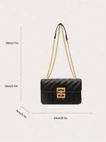 Minimalist Metal Decor Chain Shoulder Bag, Elegant PU Crossbody Bag, Flap Shoulder Bag, Women's Fashion Handbag & Phone Pouch - Black - View 4