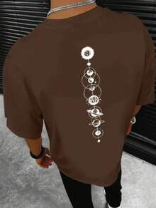 Men's Oversized T-Shirt 100% Cotton New Release SOLAR SYSTEM - 鏽棕色 - 查看 1