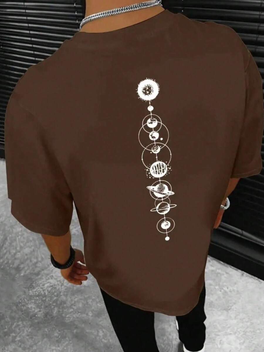 Men's Oversized T-Shirt 100% Cotton New Release SOLAR SYSTEM - 鏽棕色 - 查看 1