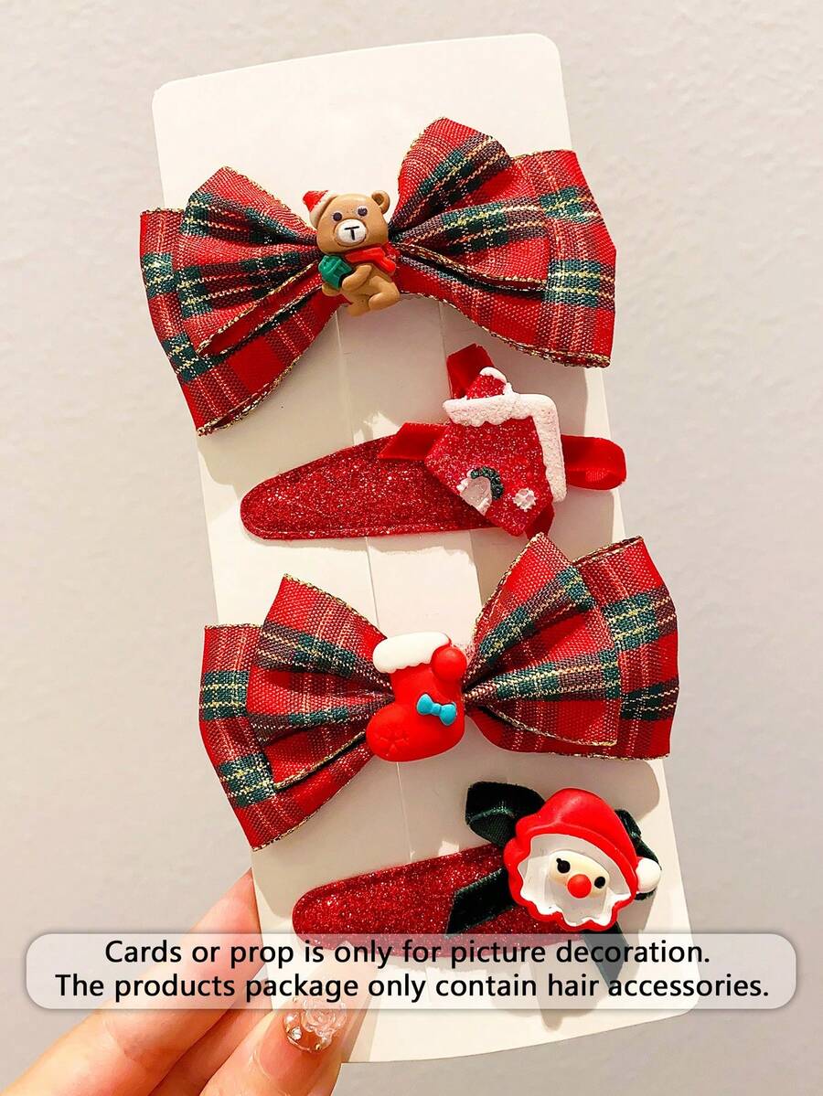4pcs/Set Kids Fashion Hair Accessories, Including Cartoon Bow Clips