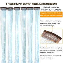 6pcs Shiny Hair Clips, 23.6 Inch Sequin Hair Accessories Clip-In Set, Heat-Resistant Shiny Fairy Hair Clips, Suitable For Women (Sky Blue) - Teal Blue - View 2