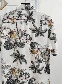 Floral Hawaiian Beach Shirt Summer Men's Short Sleeve Button Down 100% Viscose Fabric Shrinks A Little - Verde - Ver 4