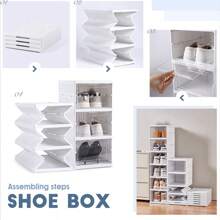 Foldable Storage Box With 6-Layer Folding Shoe Rack, Stackable Plastic Box, Hand-Held Lid, Installation-Free, Transparent And Dustproof - White - View 5