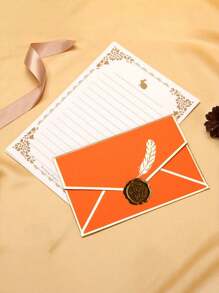 16 stuks/set: 3 stuks veerfolie enveloppen, 3 stuks waszegels, 10 stuks briefpapier, geschikt voor bruiloft, diploma-uitreiking, verjaardag, feest, Valentijnsdag, uitnodigingskaarten, folie veer enveloppen en papier in bulk