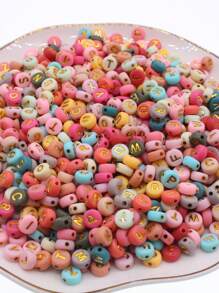 1000 件多色亚克力字母珠字母隔珠散珠适用于 DIY 手链首饰制作配件手链项链配件 - 彩色 - 查看 1