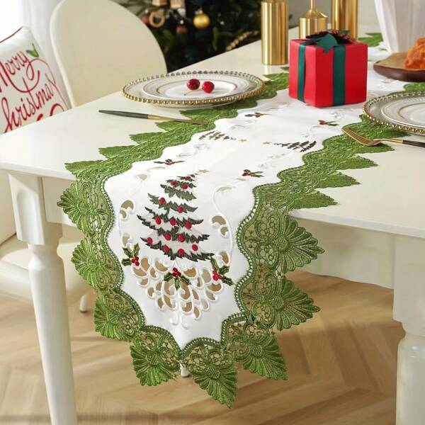 Mantel de estilo europeo de tela de encaje, tapete de gabinete de TV, camino de mesa de comedor, bufanda para cómoda, cubierta para aparador, cubierta antipolvo, individuales, manteles para decoración de mesa de fiesta navideña