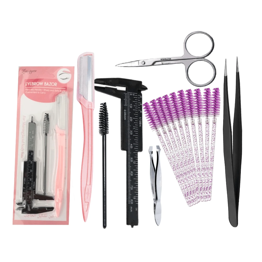 Eyebrow Kit Razor Brush Tweezers Beginner's Material - 彩色 - 查看 1