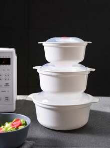 3套900ml/1600ml/2400ml微波炉碗带盖,拉面锅汤碗带柄带盖(只允许微波炉使用)餐具,大学宿舍厨房圆形汤碗用品带盖,大学宿舍,微波炉专用器具方便面碗蒸锅馒头可加热圆形汤碗 - 彩色 - 查看 5
