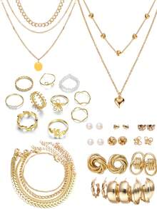 Bộ trang sức 18-73 chiếc Kiểu dáng đơn giản thanh lịch cổ điển Bướm, Trái tim, Ngọc trai giả, Nút xoắn, Ngôi sao, Mặt trăng, Đá giả, Dây rộng, Dây chuyền rắn, Dây chuyền bện, Hoa tai hình chữ C hình học, Dây chuyền, Nhẫn, Vòng tay cho ngày lễ, Tiệc tùng, Đeo hàng ngày - Nhiều màu - Xem 3