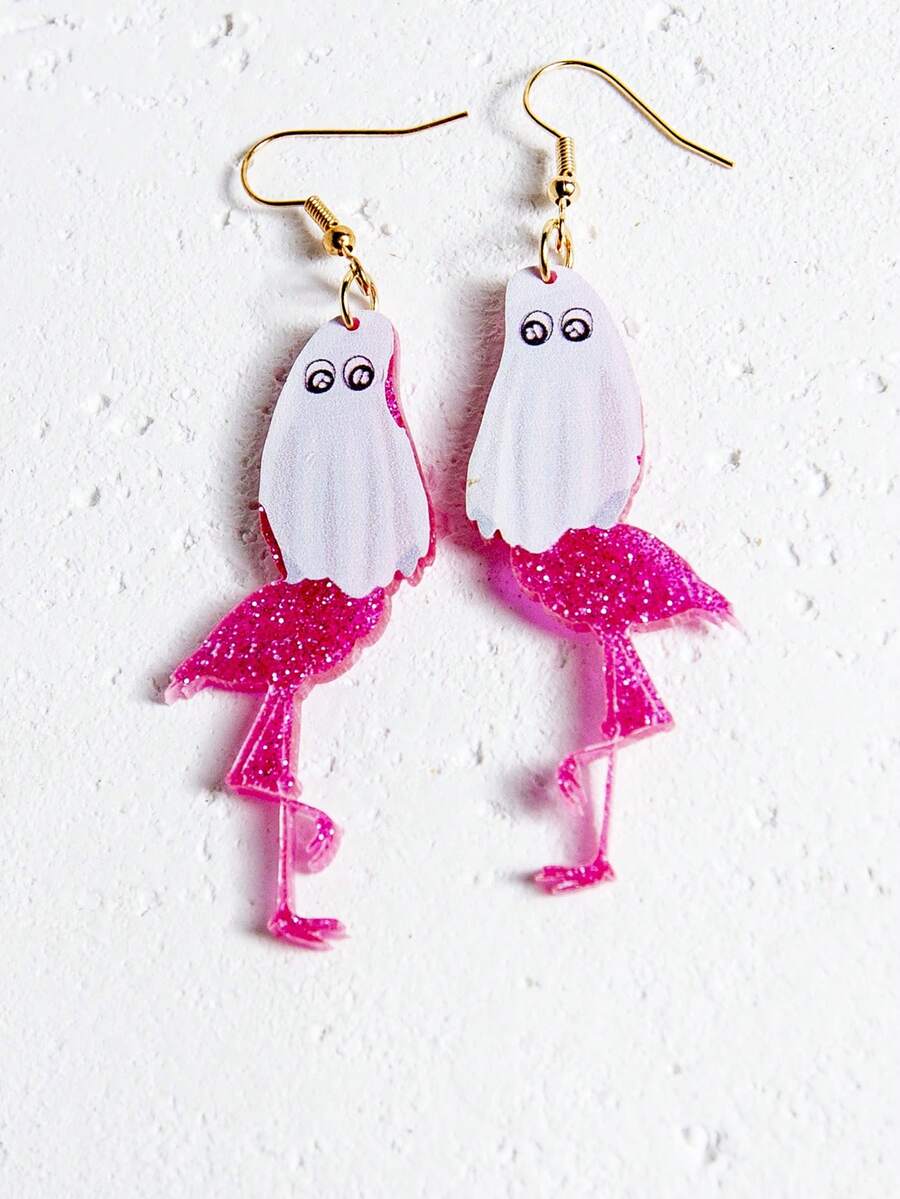 Hoa tai đính hạt hình con hồng hạc ngộ nghĩnh bằng gỗ Acrylic thủ công, hoa tai thả hình động vật cho phụ nữ và trẻ em gái, quà tặng tiệc bãi biển mùa hè - Mẫu nước hoa hồng hạc ma màu đỏ - Xem 1