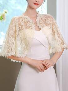 1 件花卉蕾丝仿珍珠纽扣新娘披肩，有白色、黑色、香槟色、红色、粉色可选，优雅性感时尚，适合婚礼、正式活动、派对和日常穿着情人节秋季女士服装