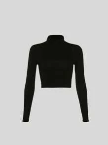 Duas Blusas Cropped Gola Alta e Manga Longa