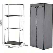 Canvas Fabric Wardrobe Single Clothes Hanging Rail Shelves Storage 68x45x158cm Grey - Gray - View 2