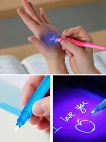 1pc/2pcs/4pcs/8pcs Invisible Fluorescent Pen, Students Marker Glow In The Dark Invisible Pen, LED Light Magic Toy Multi-Function Pen, Ultraviolet Disappearing Invisible Pen - Random Color - View 3