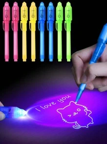 1pc/2pcs/4pcs/8pcs Invisible Fluorescent Pen, Students Marker Glow In The Dark Invisible Pen, LED Light Magic Toy Multi-Function Pen, Ultraviolet Disappearing Invisible Pen - Random Color - View 2