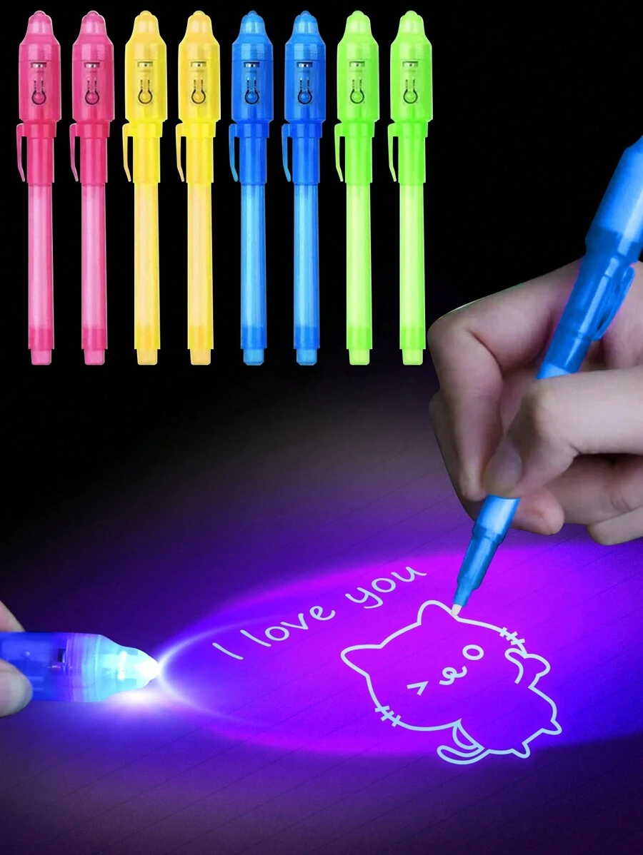 1pc/2pcs/4pcs/8pcs Invisible Fluorescent Pen, Students Marker Glow In The Dark Invisible Pen, LED Light Magic Toy Multi-Function Pen, Ultraviolet Disappearing Invisible Pen