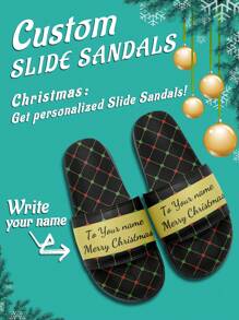 1 Pair Christmas Name Custom Slide Sandals, Personalized Santa Photo Slide Sandals, Custom Name Christmas Hat Thick Sole Slide Sandals, Personalized Slide Sandals, Photo Slide Sandals, Personalized Slide Sandals For Women And Men, Personalized Slide Sandals, Christmas Gift For Mom/Dad/Her/Him/Girlfriend/Boyfriend/Wife/Husband/Friend - Black - View 1