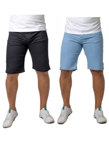KIT 2 Men's Plain Black And Light Blue Bermuda Jeans With Elasticity - Multicolore - Voir 2