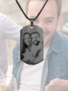 1 pieza Collar personalizado con colgante de foto con texto grabado por láser. Joyería para hombre, regalo de moda negra, estilo casual, minimalista, unisex, ideal como regalo personalizado para ella, novia, mamá, familia, amigos, hija, abuelos para aniversarios, cumpleaños, uso diario, baile de graduación, Día de la Madre, Día de San Valentín, graduación, bodas