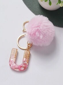 1pc Creative Key Chain With Letter Stone Resin Pendant, Butterfly Tassel Initial Keychain For Girls