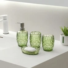 1 Set Green Acrylic Bathroom 4-Piece Set - Soap Dispenser, Toothbrush Holder, Rinse Cup, Soap Dish - Green - View 5