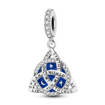 1 pieza Colgante encantador de color plateado con un símbolo de nudo celta con esmalte azul centelleante, adecuado para pulsera, collar, brazalete, llavero, cuentas para hacer joyas DIY, regalo perfecto para el Día de San Valentín