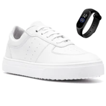 Women's White Casual Gym Training Walking Sneakers + Free Digital Watch - trắng - Xem 1