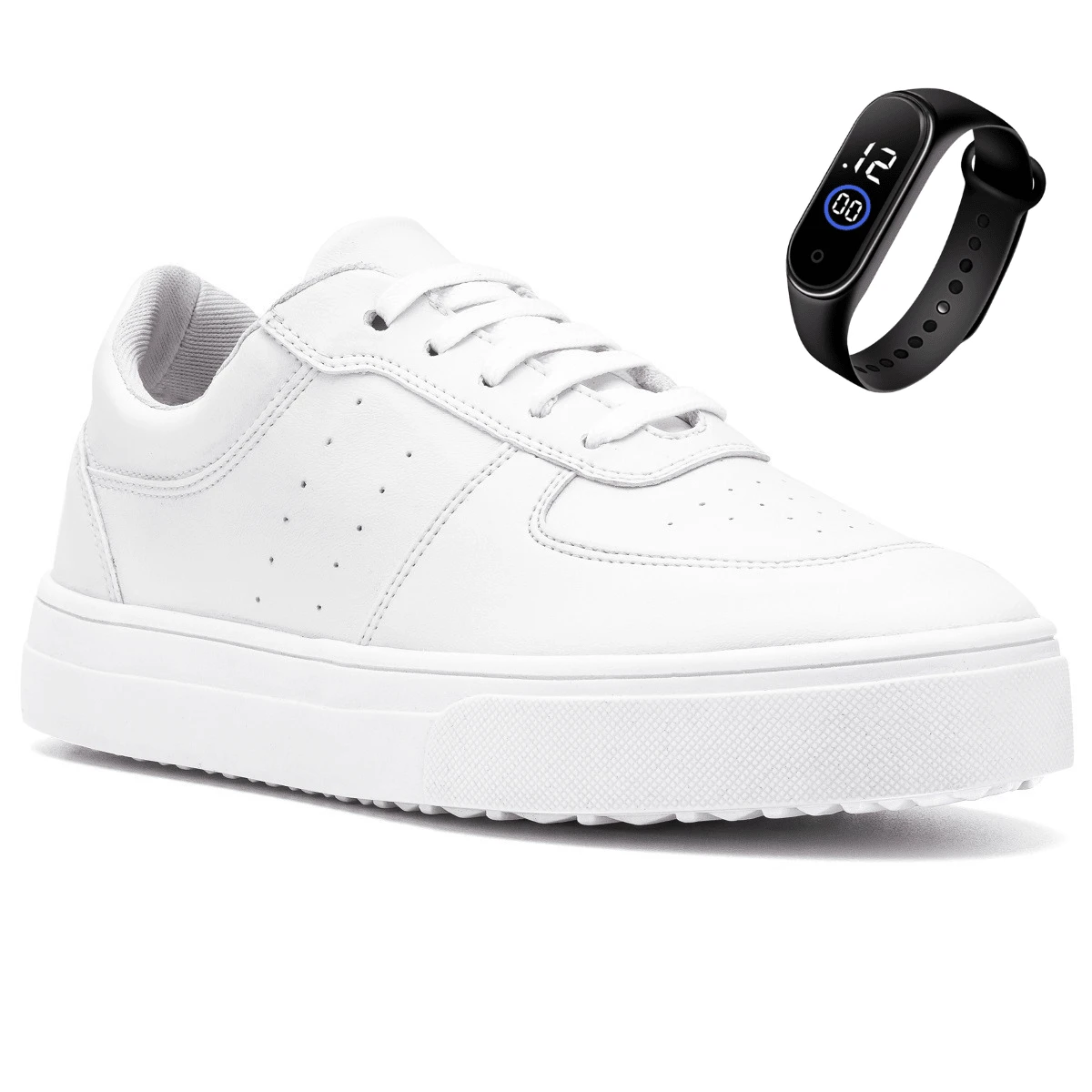 Women's White Casual Gym Training Walking Sneakers + Free Digital Watch - trắng - Xem 1
