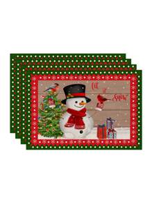 1 件/4 件/6 件圣诞亚麻餐垫，圣诞快乐，圣诞雪人小矮人和圣诞树，耐脏，适合家庭、餐厅和餐厅、餐桌装饰、家居用品 - 彩色 - 查看 16