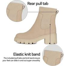 Athlefit Women's Chelsea Platform Ankle Boots Elastic Chic Comfort Chunky Heel Lug Sole Booties - 裸體 - 查看 4