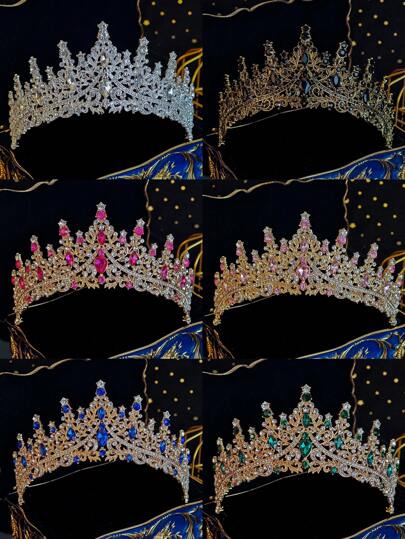 1 pieza Corona de reina de cristal con diadema de princesa de rhinestone, adecuada para niñas, novias, bodas, accesorios para el cabello, decoración de 70 cumpleaños, Navidad, Halloween