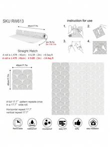 17.7 X 78.7/118 英寸现代几何即剥即贴壁纸 - 易于移除、自粘、耐用的橱柜和墙壁接触纸 - 黑白秋季美学墙面装饰，带几何图案，适合家庭和办公室 - 黑與白 - 查看 8